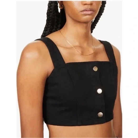 NWT Reformation • chrissy denim front crop top black sz 8 - Picture 5 of 9